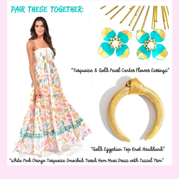 Gypsy Queen multi color maxi dress, tassel trim, smocked top, Small/Medium - Picture 5 of 9